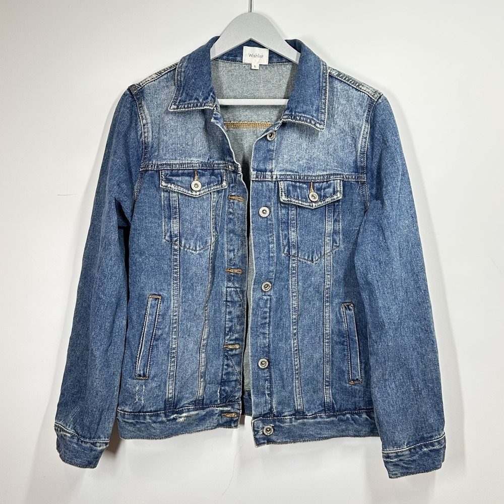 Wishlist Denim Jacket Woman Size L Classic Jeans Outwear Blue Retro